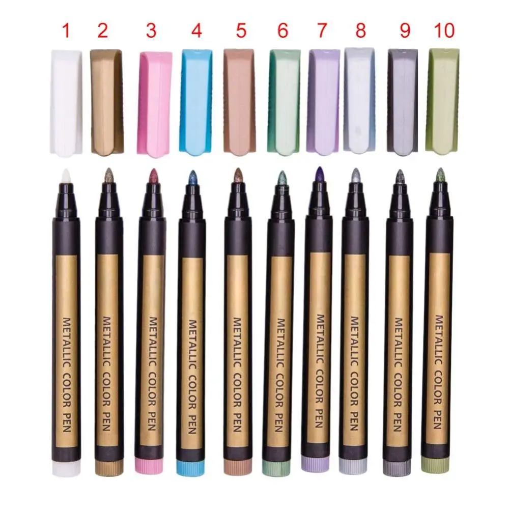 10 Colors Metallic Markers Pen Metallic Color Paint Pen for Ceramic Painting, Glass, Photo Album, Card Making