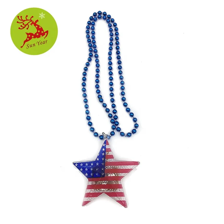 
UAS flag printed plastic LED flashing star pendant with bead necklace 