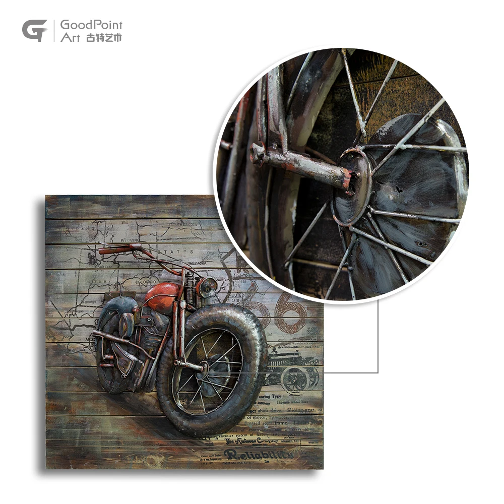 
Rustic handmade wall painting motorcycle picture metale antique ar wall hanging iron 
