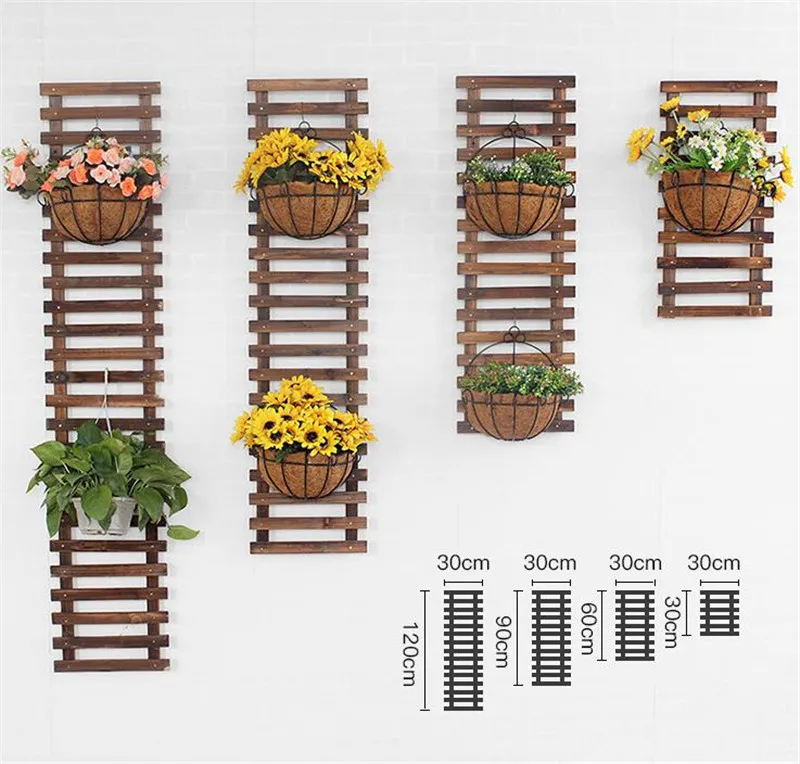 Rustic Wall Hanging Wood Flower Pot Rack Balcony Living Room Flower Plant Shelf