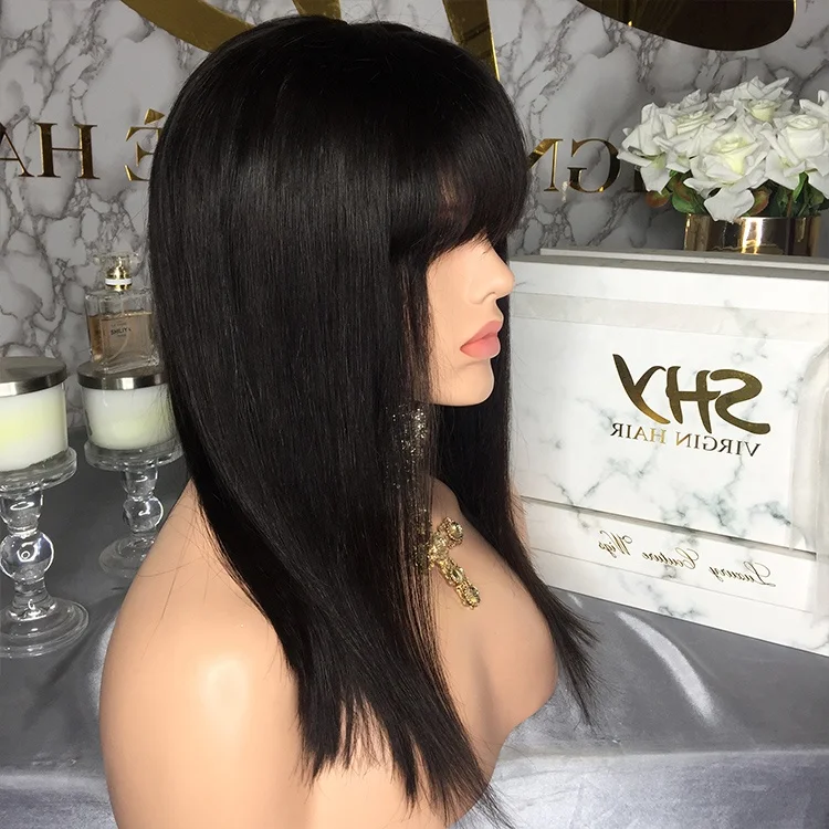 Прямая поставка с фабрики, парик Virgin Bob, натуральный черный короткий парик, парик из человеческих волос, парики с челкой для черных женщин