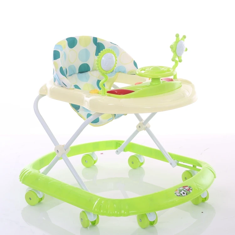 
China cheap 8 free big rubber wheels baby walker with music / Height three-gear adjustment baby walker with fabric seat 