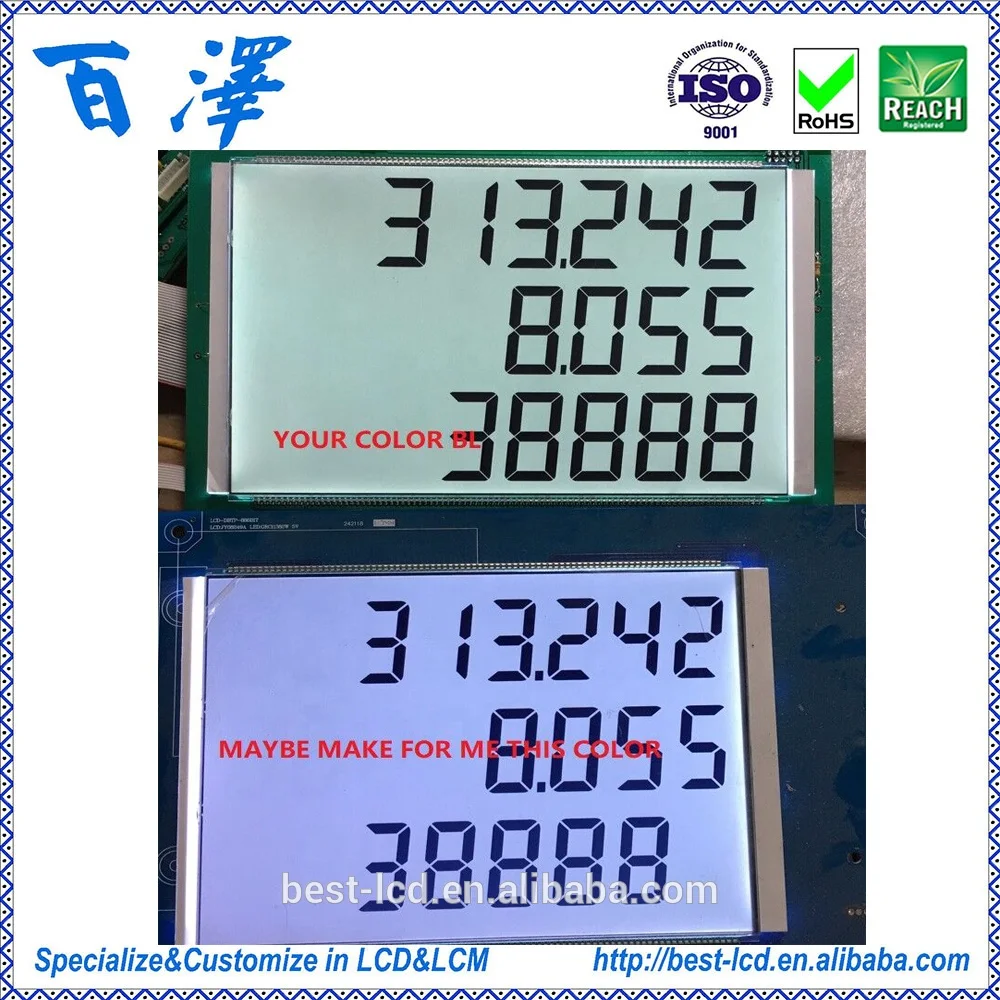 
Custom lcd screen Monochrome 7 Segments 6 digits 70pin LCD Panel Display for Fuel dispenser, Petrol Gas Pump 