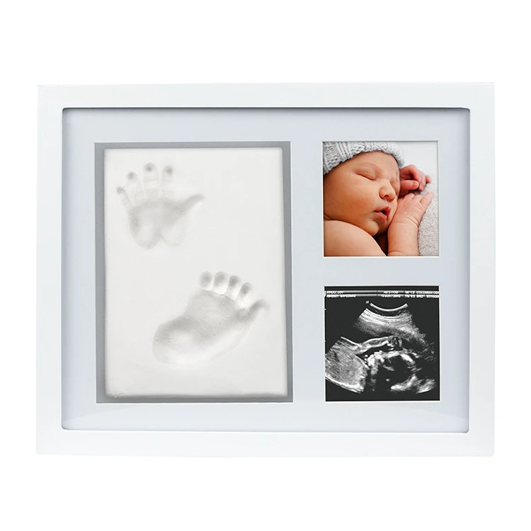Baby Handprint Footprint Picture Frame Kit Triple Foldable Wooden Photo Frame With Clay White 2019