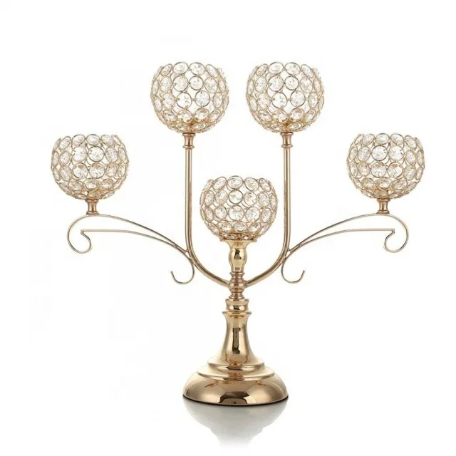 Whole Sales 5 arms Candelabra Metal Candlesticks Crystal Candle holders for Wedding Party Table Centerpieces for Home Decor