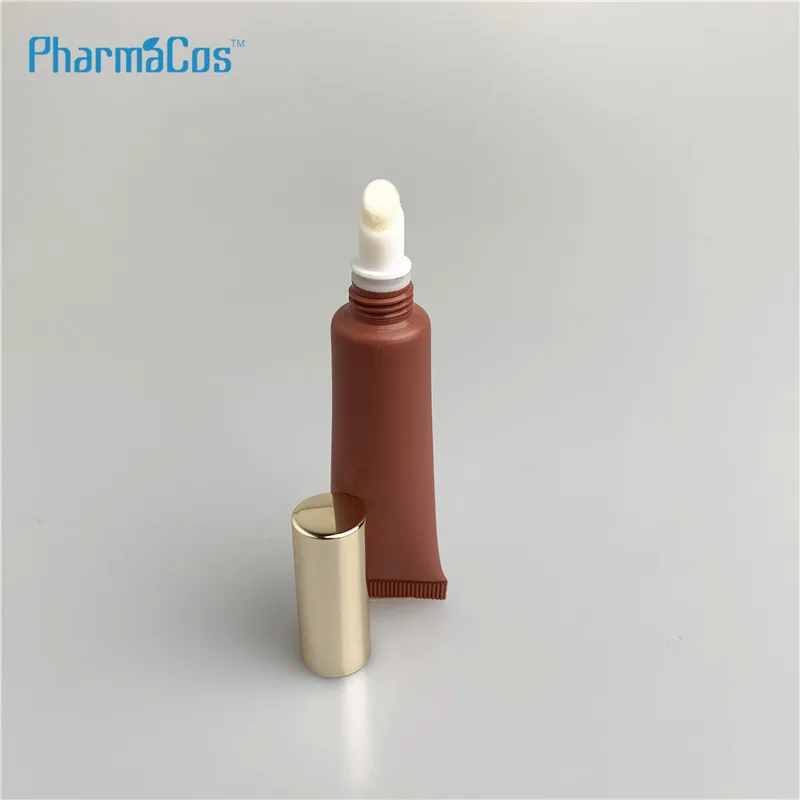 10ml soft plastic sponge brush lipstick tube packaging for lip gloss with screw golden cap