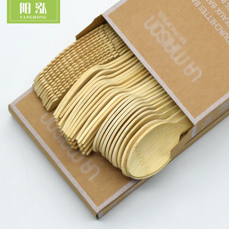 
Eco-friendly Biodegradable Disposable Bamboo Cutlery Set Knife Fork Spoon in box 