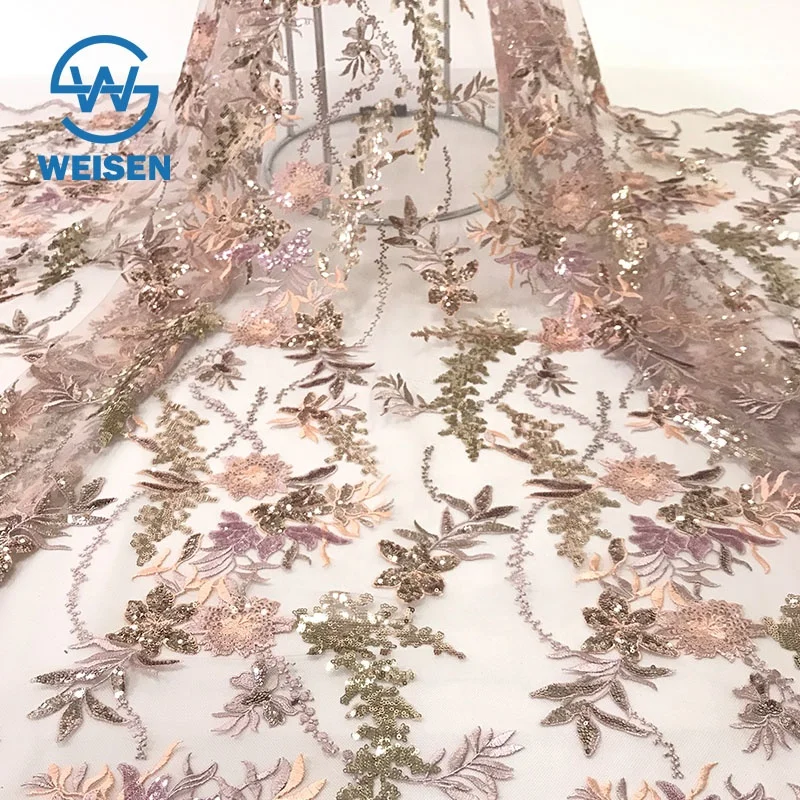 Embroidery Flower Net Embroidered Dance Wear Wholesale 2019 Sequin Lace Fabric