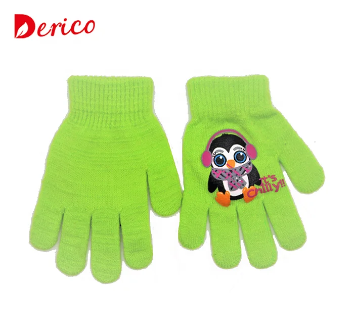Оптовая продажа с логотипом на заказ, зимние перчатки с милым принтом, вязаные перчатки для детей