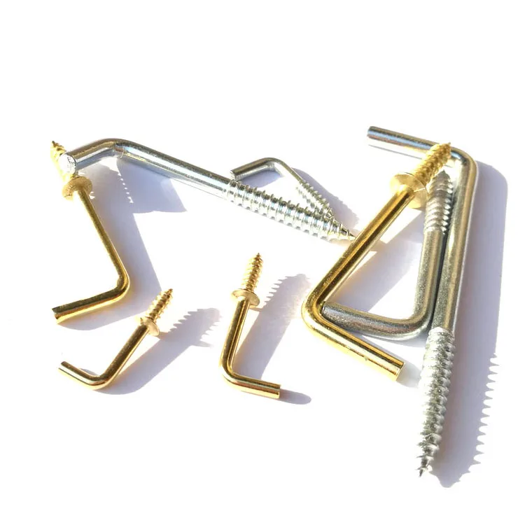 Self Tapping Screw Golden Color L shape key hooks eye bolt wooden hook screw