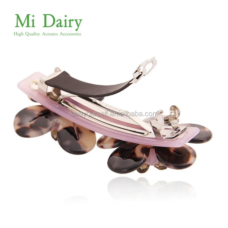 MiDairy Wholesale Flower Hair Clips Tortoise Shell Barrette Making Supplies With Crystal Hande Made