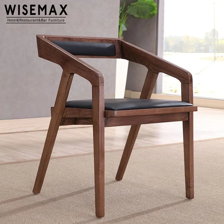 Wholesale north europe designer restaurant furniture modern dining room upholstered pu leather wood armrest katakana chair