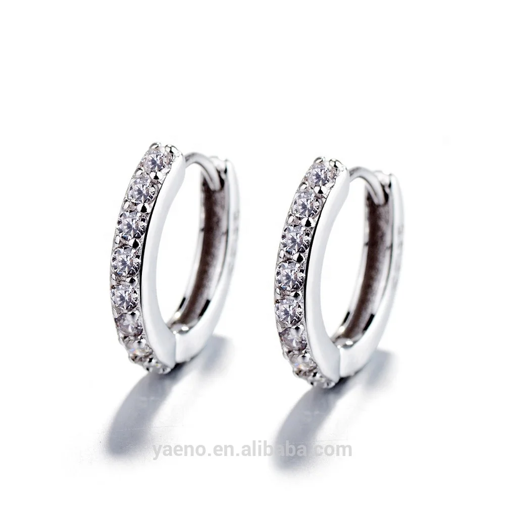 925 Silver Wholesale New Design Small CZ Huggie Hoop Earrings 13mm