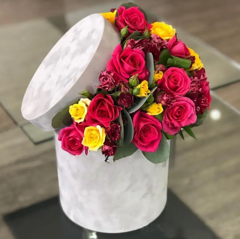 hat cardboard paper suede velvet round cylinder flower box