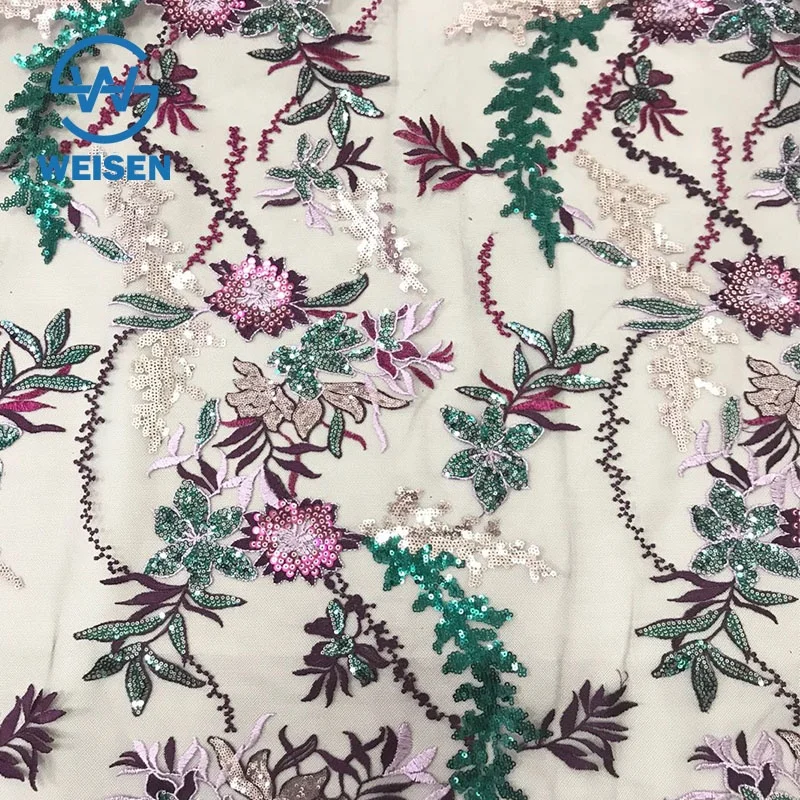 Embroidery Flower Net Embroidered Dance Wear Wholesale 2019 Sequin Lace Fabric