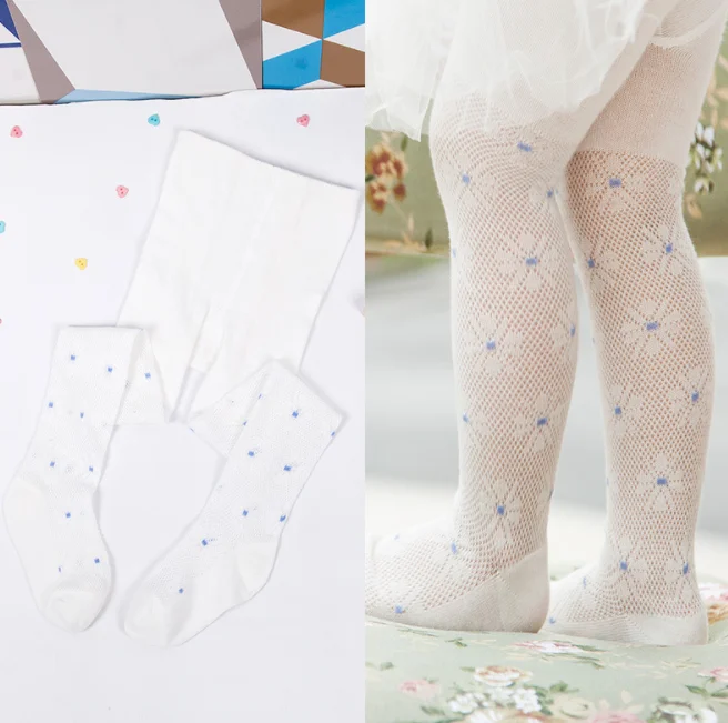 Тонкие хлопковые детские колготки для ранней осени носки девочек с цветами Детские сетчатые маргаритками из полипропилена