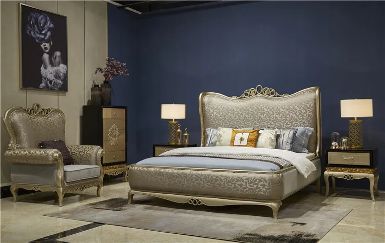 Роскошная мебель, королевская мебель, античные золотые наборы для спальни, Классические роскошные наборы роскошной мебели для спальни в стиле барокко