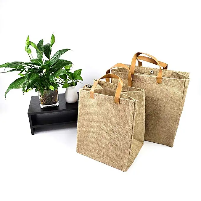 Custom Printed Burlap Handbag Eco Reusable Shopping Jute Tote Bag