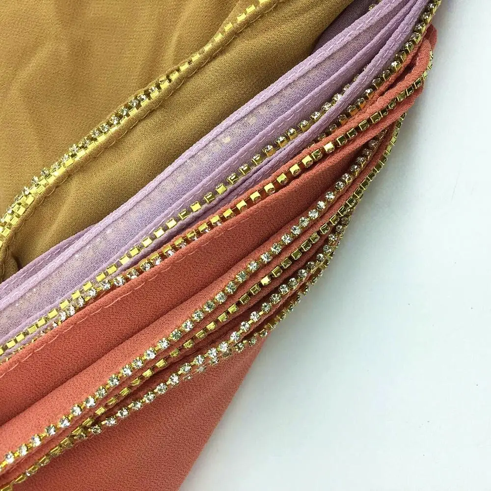 High quality women hijab scarf with stone Muslim soft shawls promotional fashion solid color stretchy scarfs chiffon hijab
