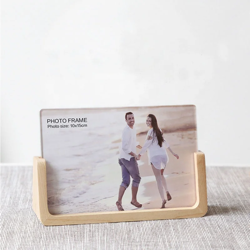 Quality Modern clear acrylic sheet picture photo frames with wood base stand
