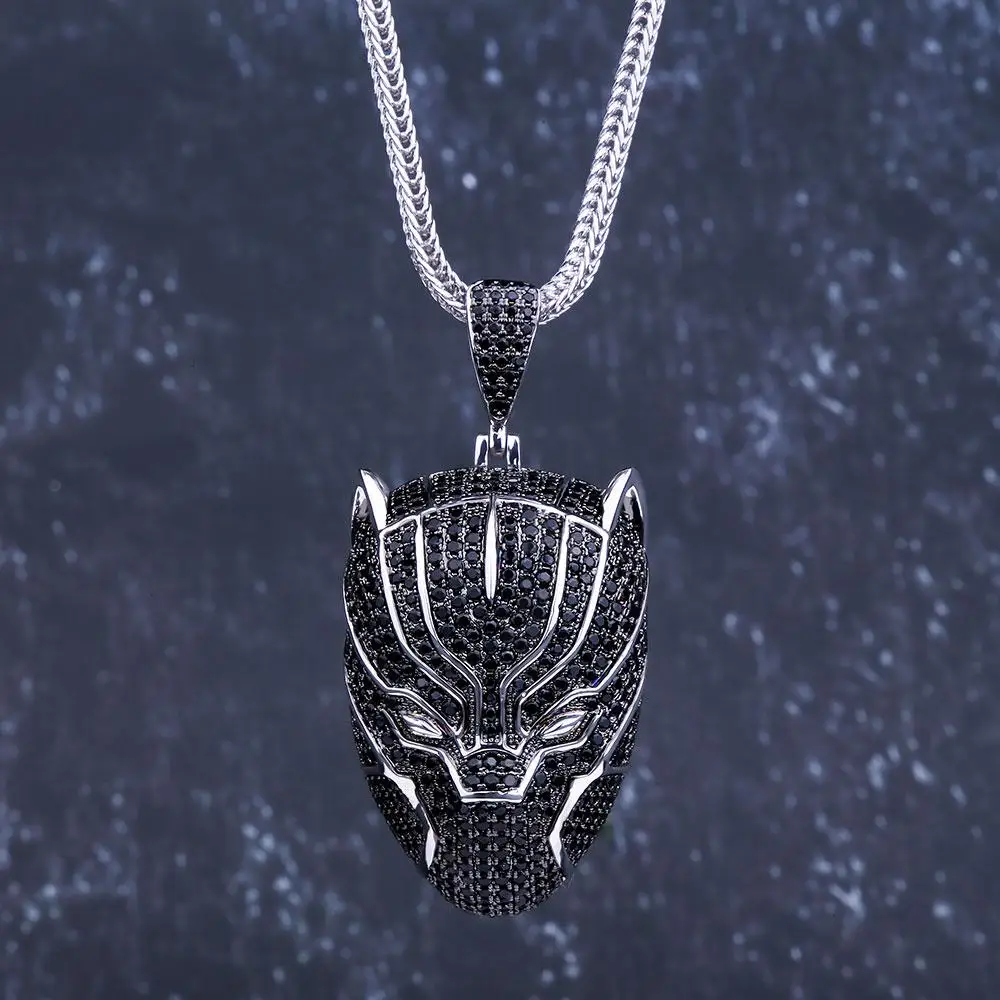 KRKC&CO Iced Out Cartoon Pendant Black Panther Pendant Zircon Pendant Hip Hop Jewelry for Marvel Figure Fans