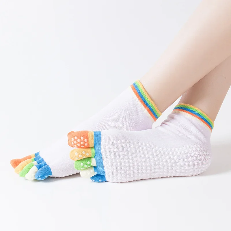 
Profession colorful print cotton socks five toe yoga socks with anti slip PVC grips 