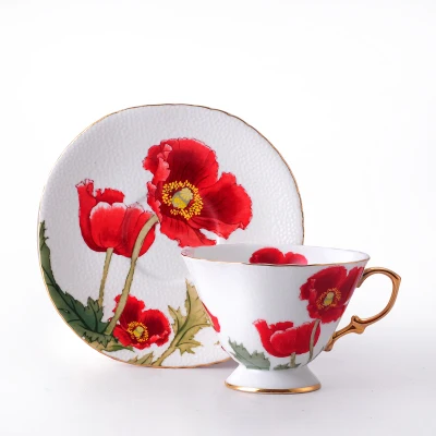Wholesale High Quality New Bone China Coffee Set Gold Rim Tea Set Anaglyph Ceramic