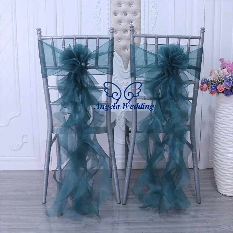 SH09X Новый дешевый оптом красивый темно-зеленый органза кудрявый Ивовый стул пояс