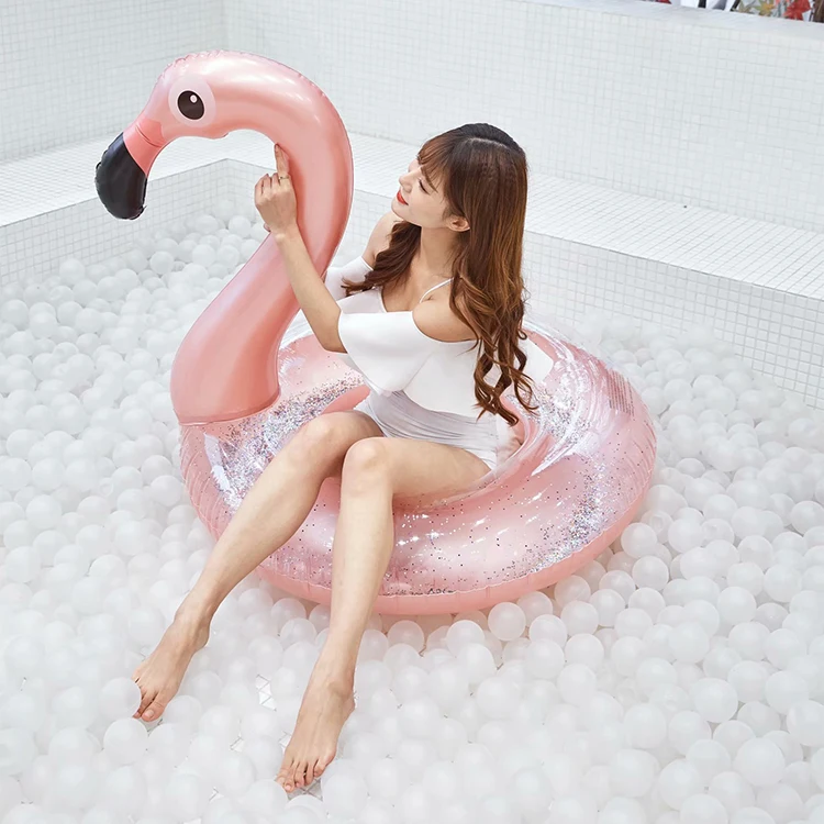 Wholesale high quality glitter 90 120 inflatable flamingo pool float inflatable swim ring beach pool river fl