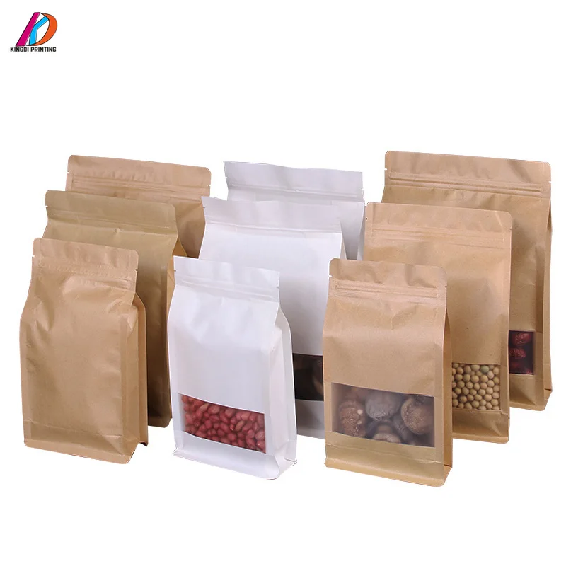 Heat Seal Biodegradable Kraft Paper Stand Up Pouch Bag with Zipper