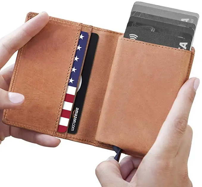 Leather Wallet RFID Minimalist Wallet - Wallets for Men with Slim Pop-up Card Holder