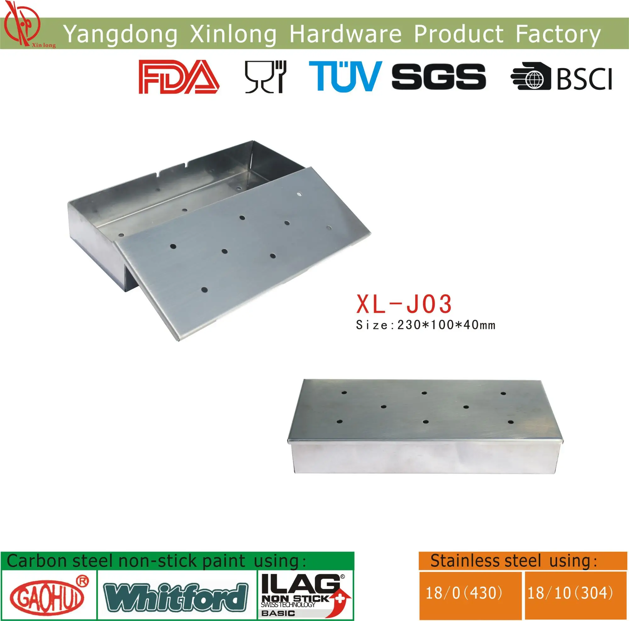 stainless steel bbq tools baking tray rectangular bbq smoker box  with holes