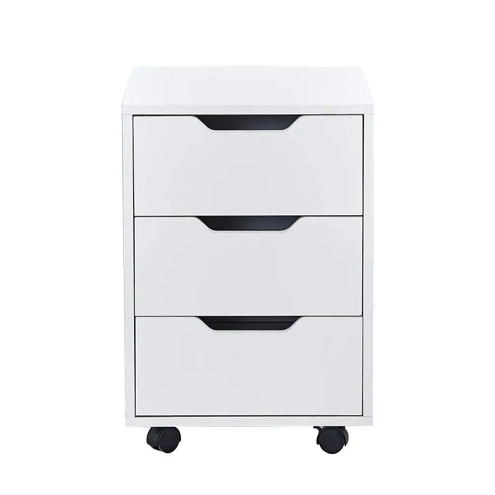 White Wood Mobile File Cabinet with 3 Storage Drawers Under Desk