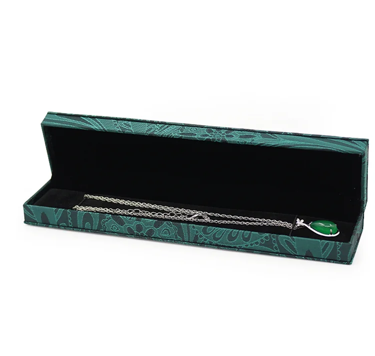 Wholesale wenzhou green fashion brocade cloth jewelry box chain necklace gift wrap box for ring