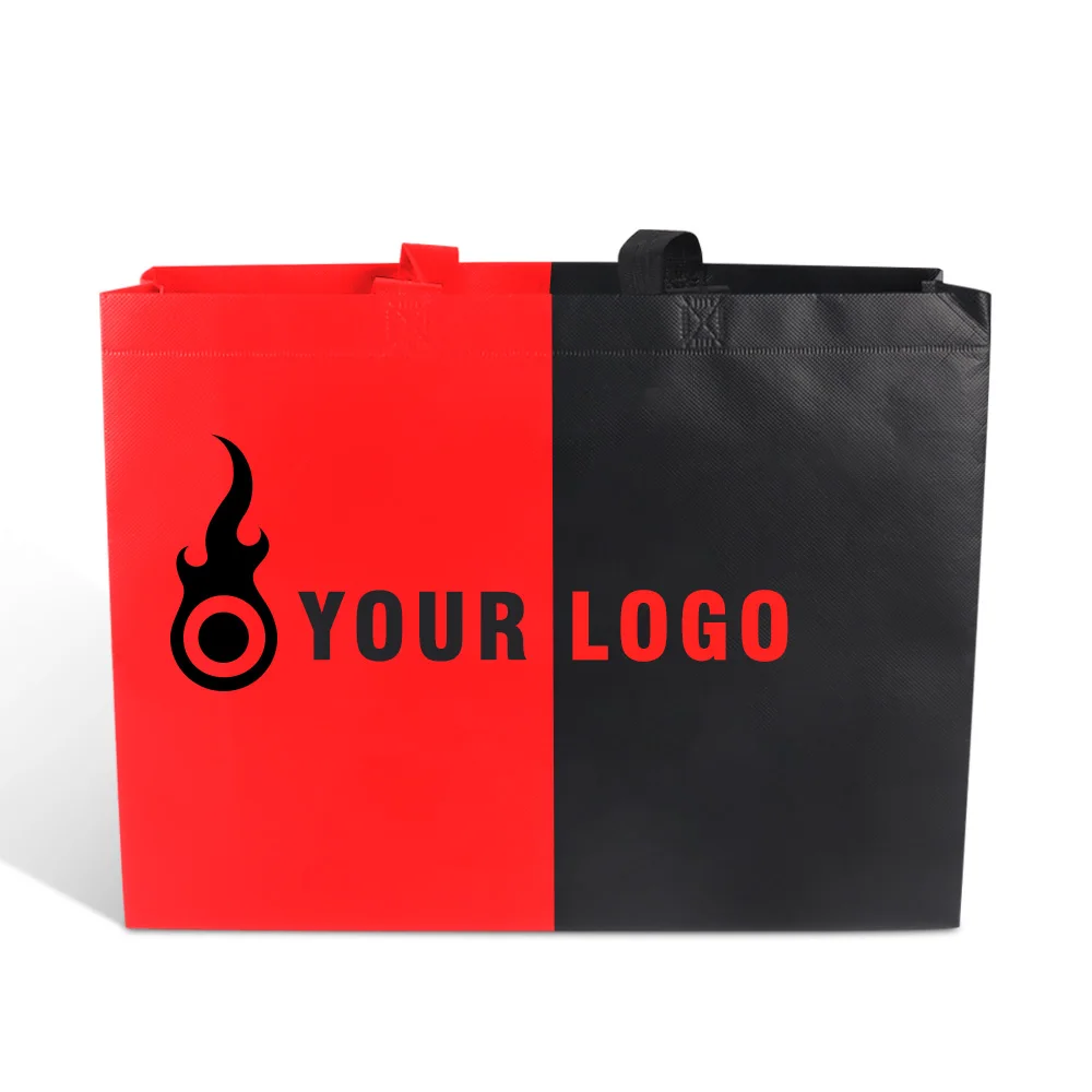 wholesale black and red large laminated pla image non woven fabric tote gift packaging bag for shopping