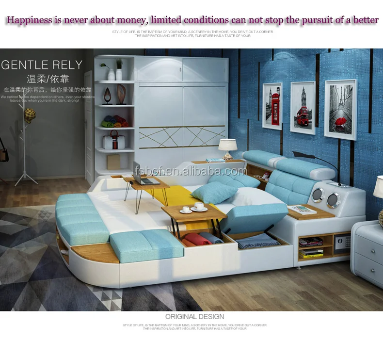 New design home furniture bedroom tatami bed set design with multimedia speaker USB charger massage lounge