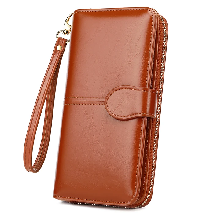 2020 Hot Sale Brand Long Oil Wax Leather Wallet Accept Custom Logo Multi Colors Women Fashion Wallet Purse