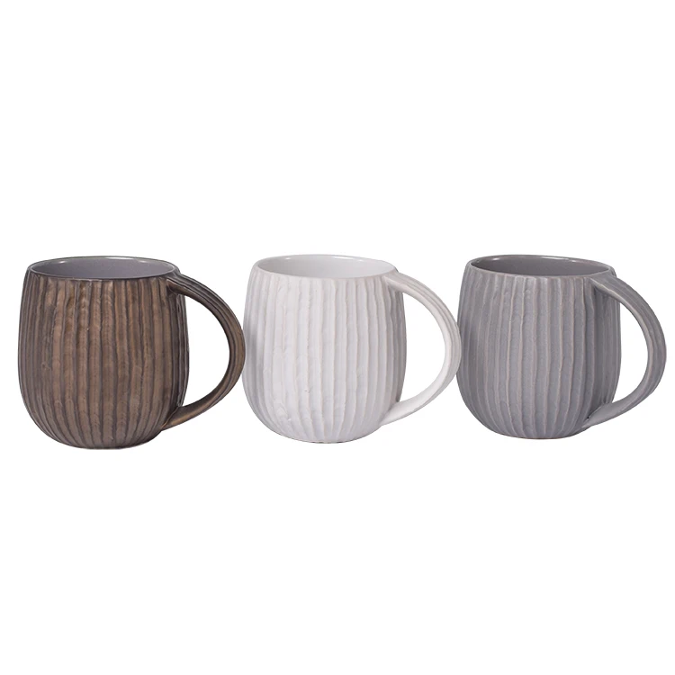 Vertical stripes fluted design restaurant ware  ceramic coffee mugs / home goods porcelain mug