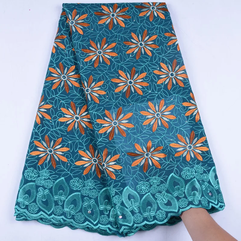 High Quality African Embroidery Green Swiss Voile Lace Fabric For Women Wedding & Party Dress With Stones 1563