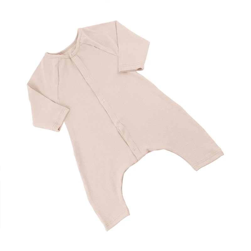 
Smocked Newborn Baby Light Pink Fall Winter Baby Playsuits Longsleeve Harem Leg Infant Ribbing Rompers 