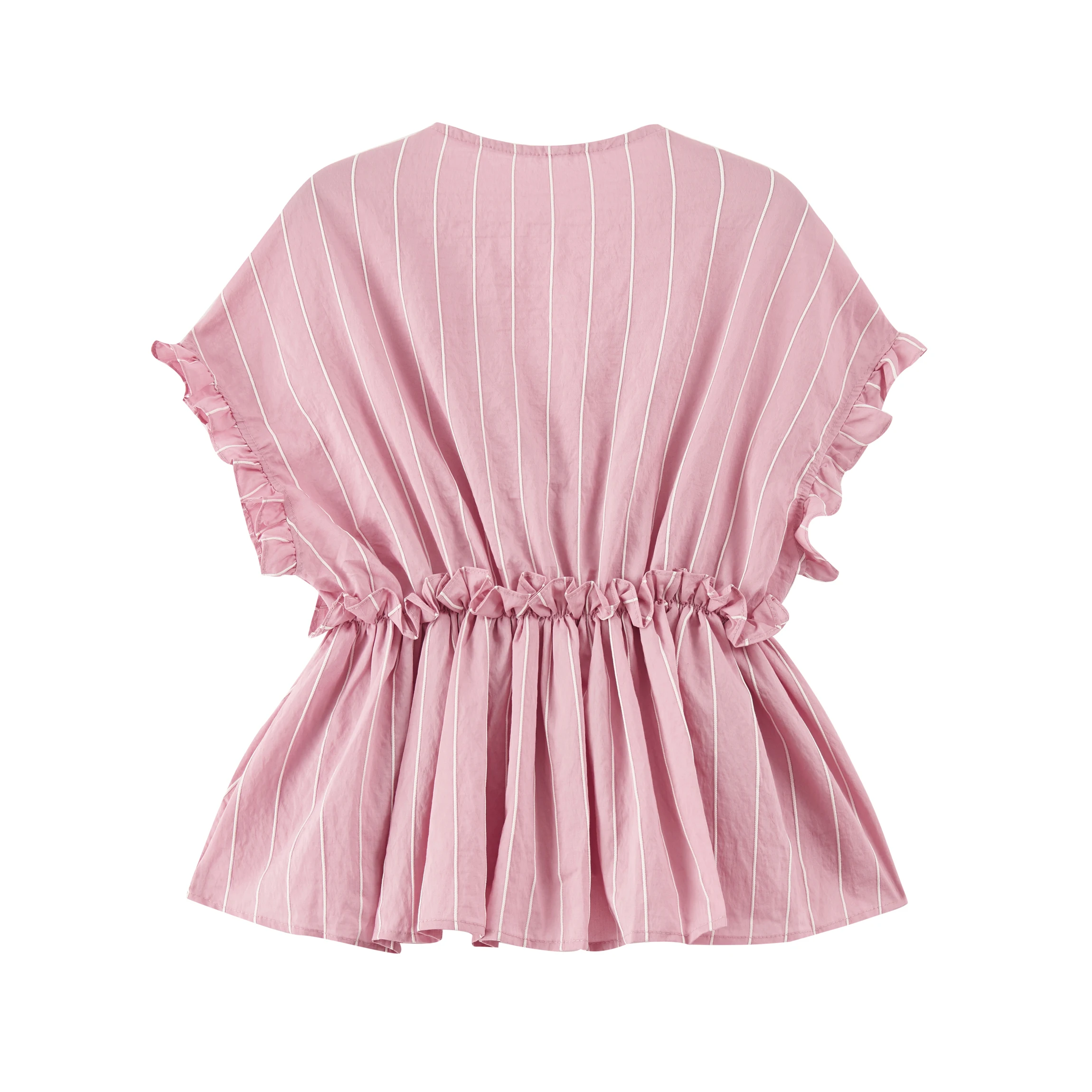 Different Design Custom Ruffled Collar One Shoulder Sky Blue Stripes Women Blouse