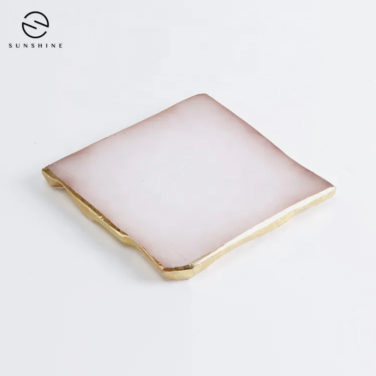 Wholesale Custom Luxury Marble Onyx Agate Coaster With Gold Edge For Home Decor