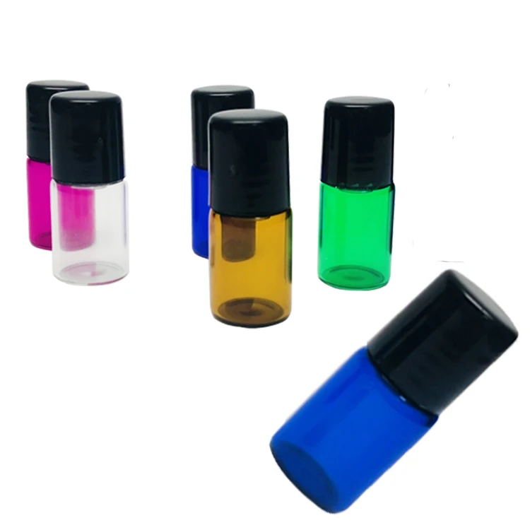 Mini free sample perfume 1ml 2ml 3ml small essential oil glass roller bottle with black plastic cap
