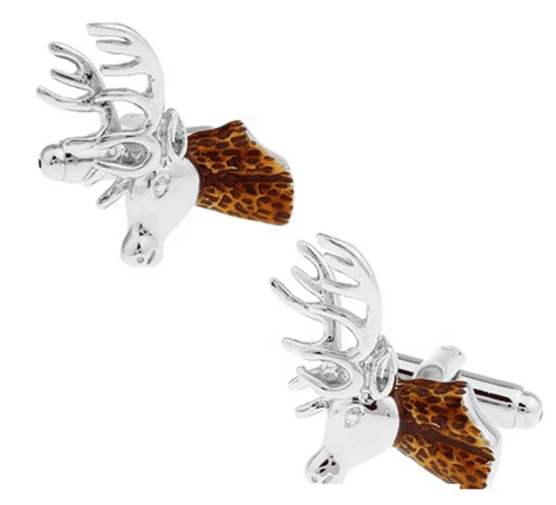 2020 custom high quality deer head enamel silver cufflinks for men