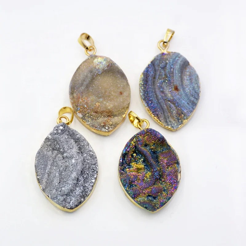 natural agate druzy pendant  marquis rectangle galaxy drusy stone sparkly sun agate geode charms Boho jewelry making