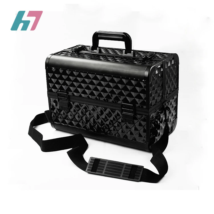 
On stock black professional makeup box double open makeup train case 