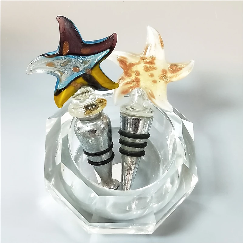 decorative colorful seastar murano glass wine bottle stopper