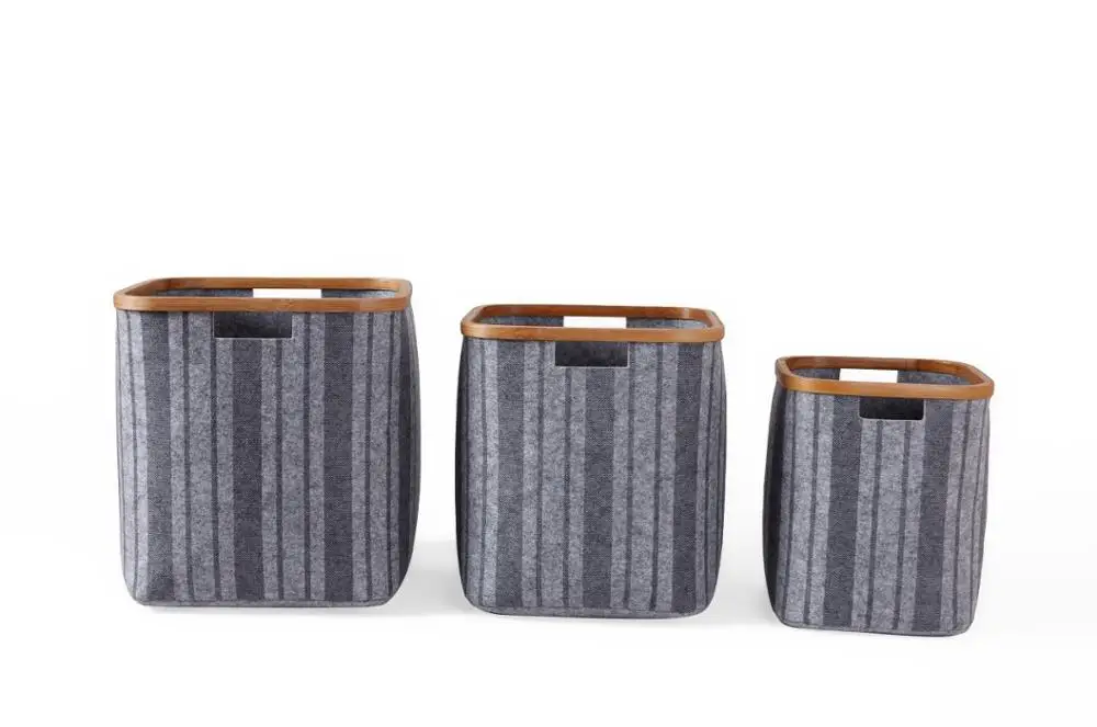Wholesale handmade felt fire christmas bamboo laundry clothes decoration storage basket