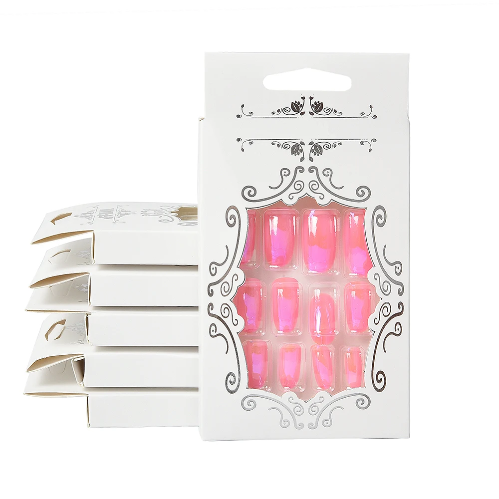 Short Square UV Gel Nail Art Salon Full Cover Acrylic Artificial Mirror Nail Tips