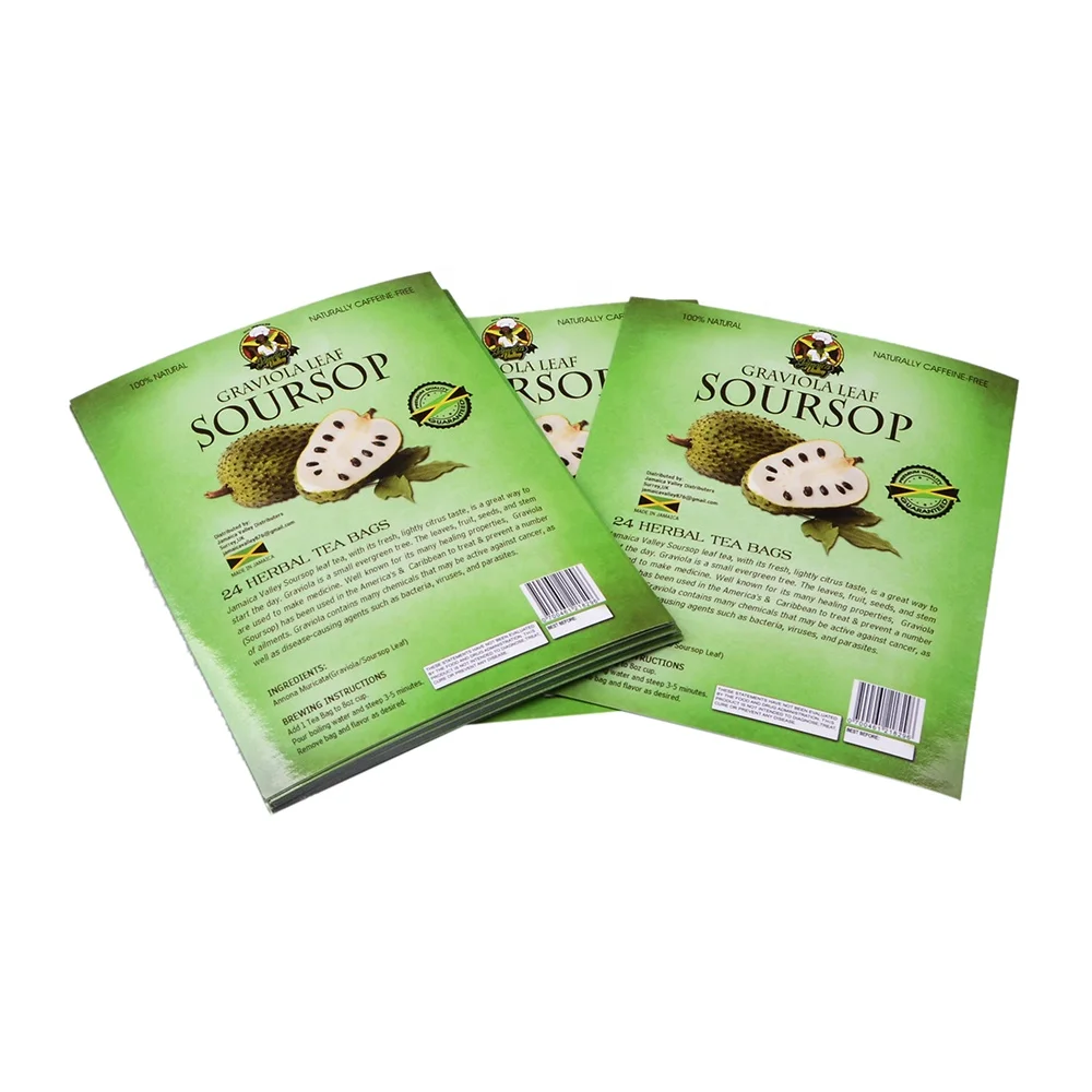 Glossy coated adhesive paper Cerasee 24 herbal tea bags packaging label sticker customized